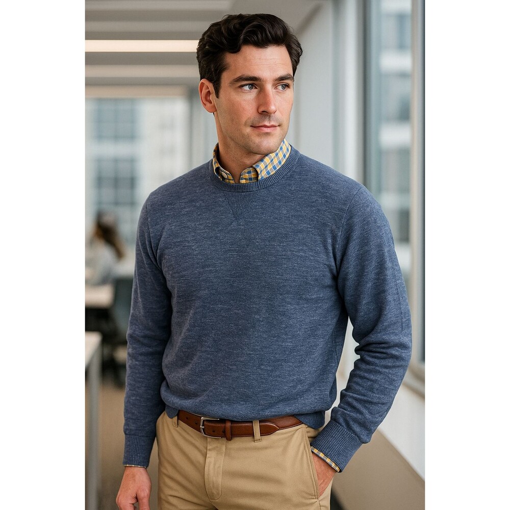 J.Crew Men’s XL Sweater Blue Heather Cotton Knit Crewneck Pullover Long Sleeve
